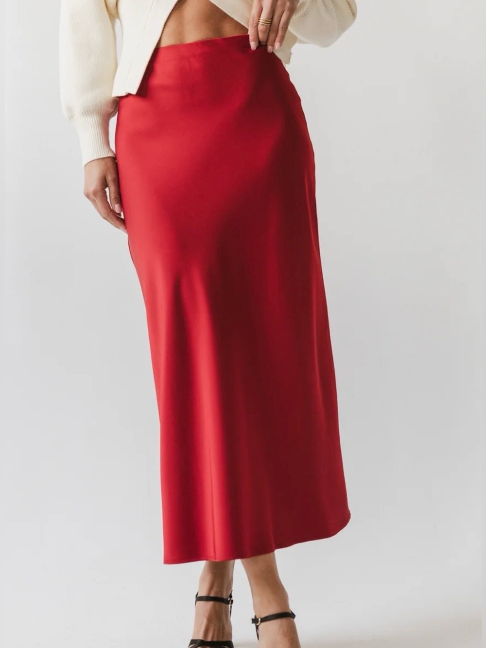 Hashttag Red Satin Midi Skirt - Size: XS - NWT!